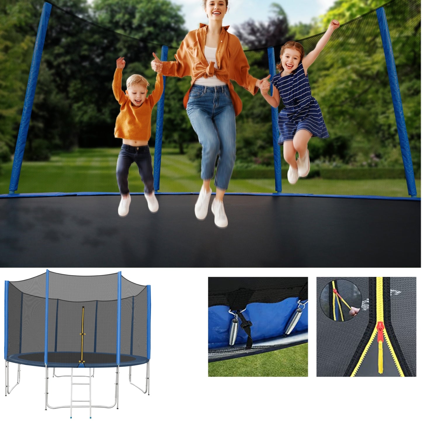 GARTIO 8/10FT Outdoor Backyard Recreational Trampoline with Safety Enclosure Net for Kids & Adults