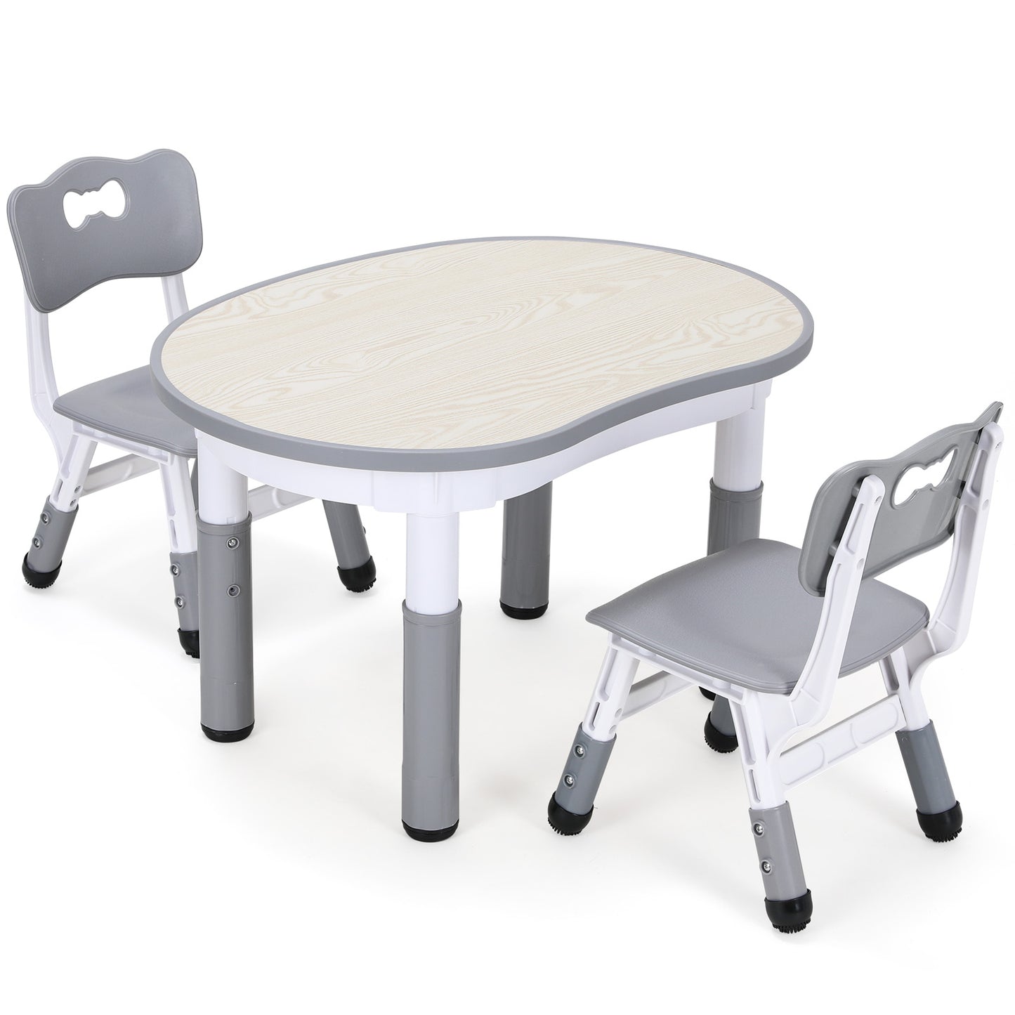 LAZY BUDDY Kids Table and 2 Chairs Set, Height Adjustable Plastic Children Arts & Crafts Desk for Ages 3-8, Cute Peanut Shape Graffiti Desktop