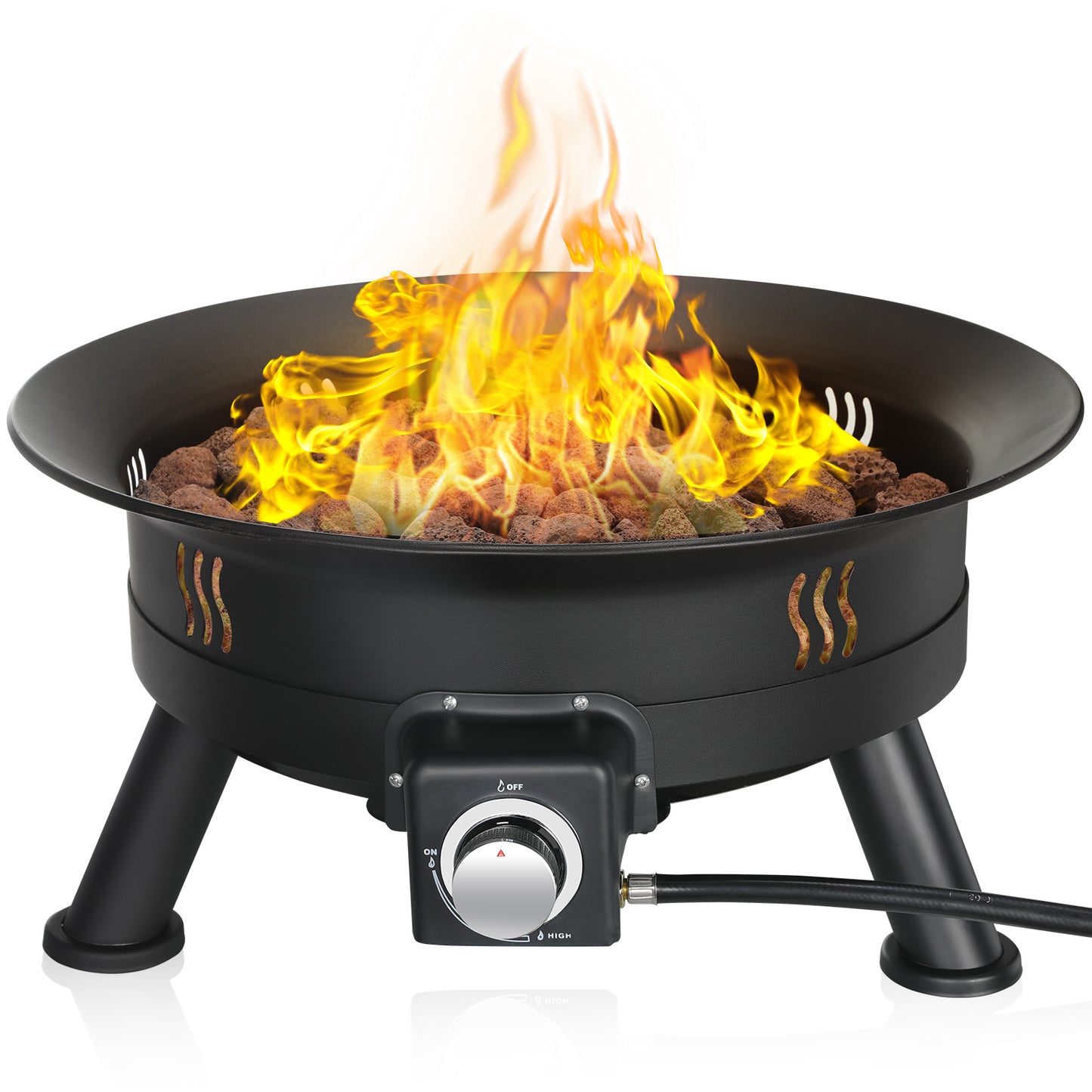 LAZY BUDDY Large Portable Propane Outdoor Gas Fire Pit 24 Inch W/ Cover & Lava Rocks 58,000 BTU