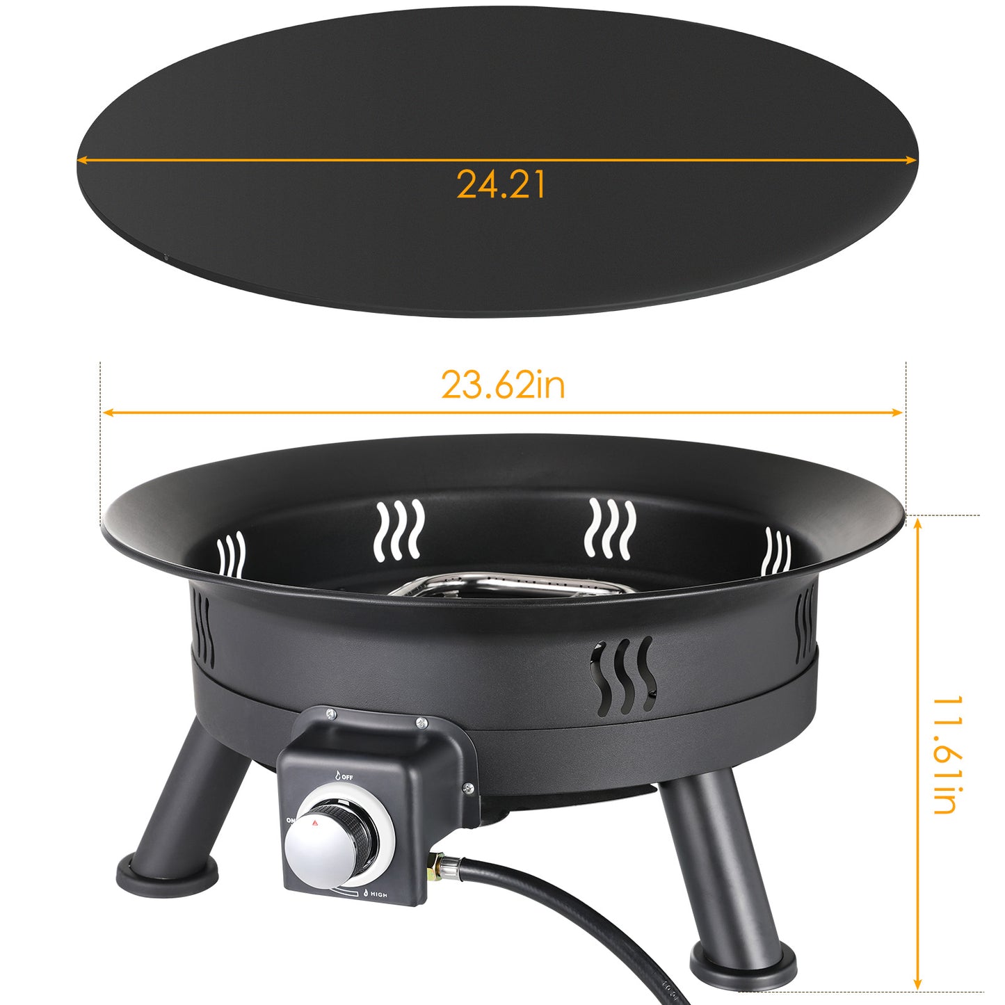 LAZY BUDDY Large Portable Propane Outdoor Gas Fire Pit 24 Inch W/ Cover & Lava Rocks 58,000 BTU