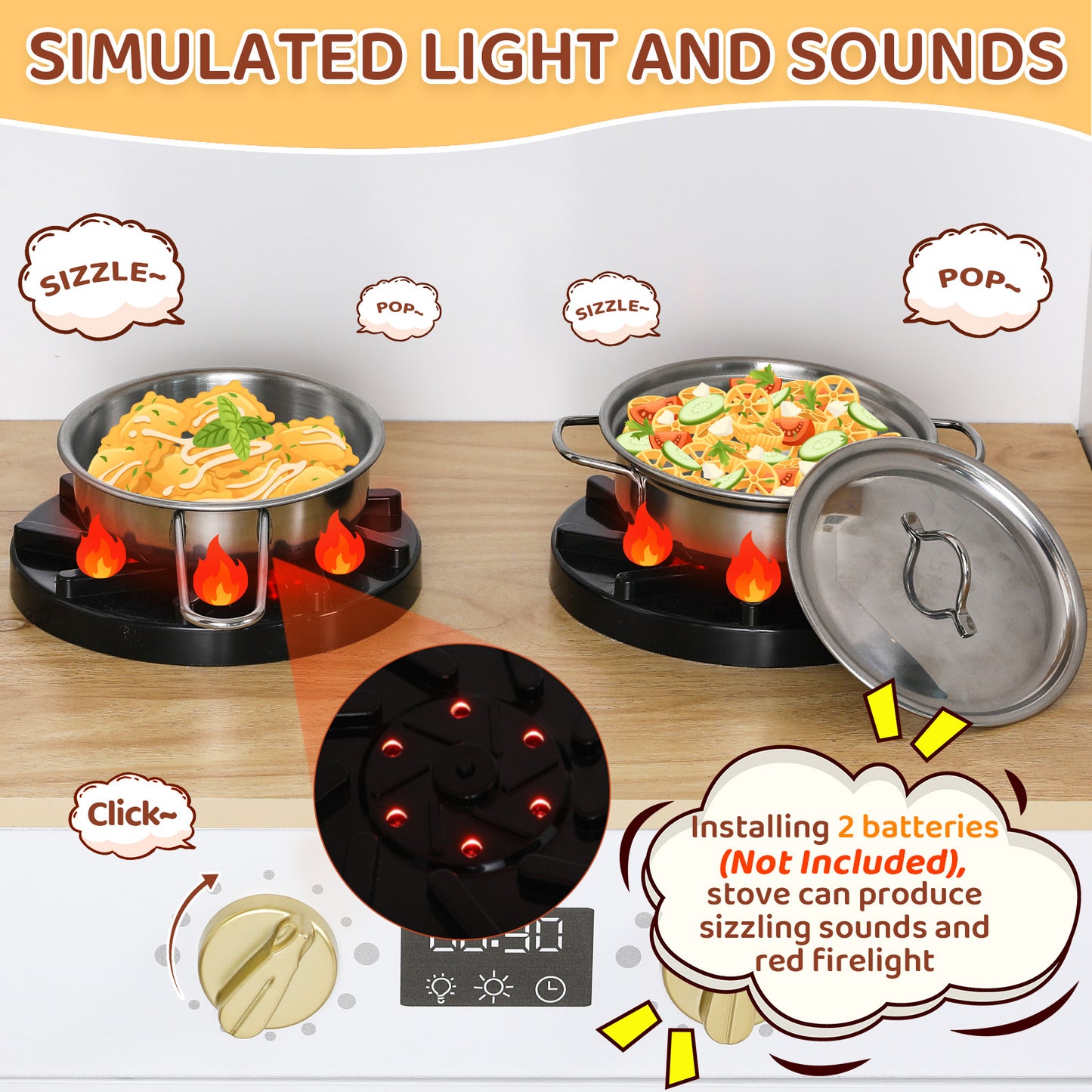LAZY BUDDY Corner Wooden Play Kitchen w/ Lights & Sounds, Large Toodler Cooking Playset, Pretend Play Kitchen Toy Gift for Ages 3+