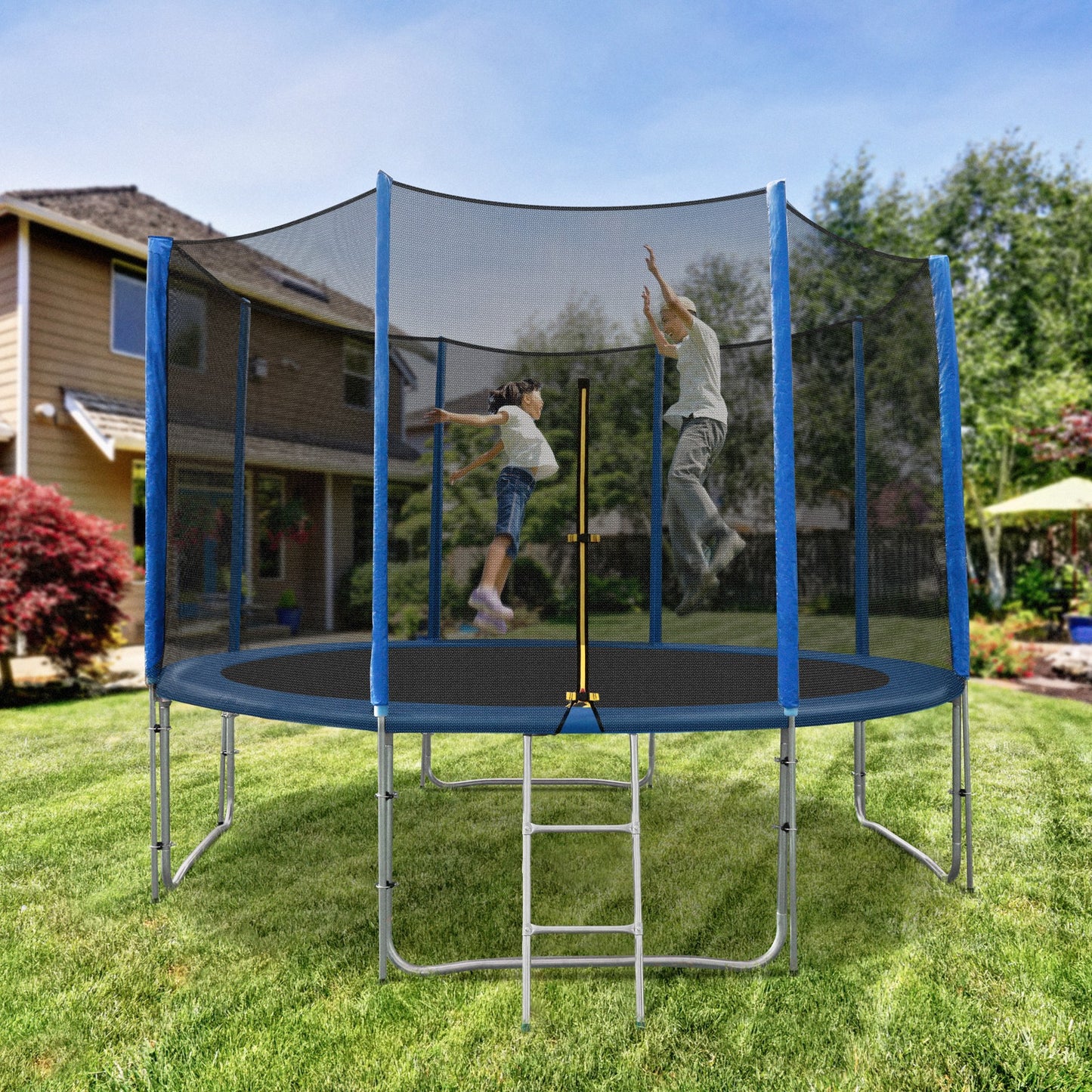 GARTIO 8/10FT Outdoor Backyard Recreational Trampoline with Safety Enclosure Net for Kids & Adults