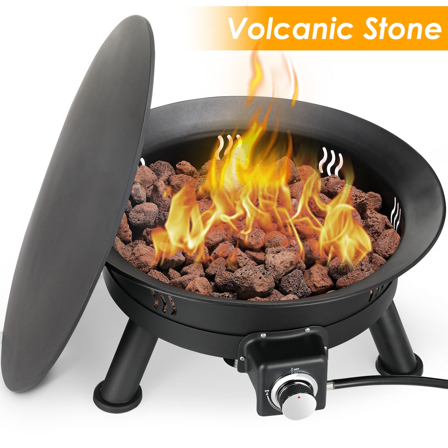 LAZY BUDDY Large Portable Propane Outdoor Gas Fire Pit 24 Inch W/ Cover & Lava Rocks 58,000 BTU