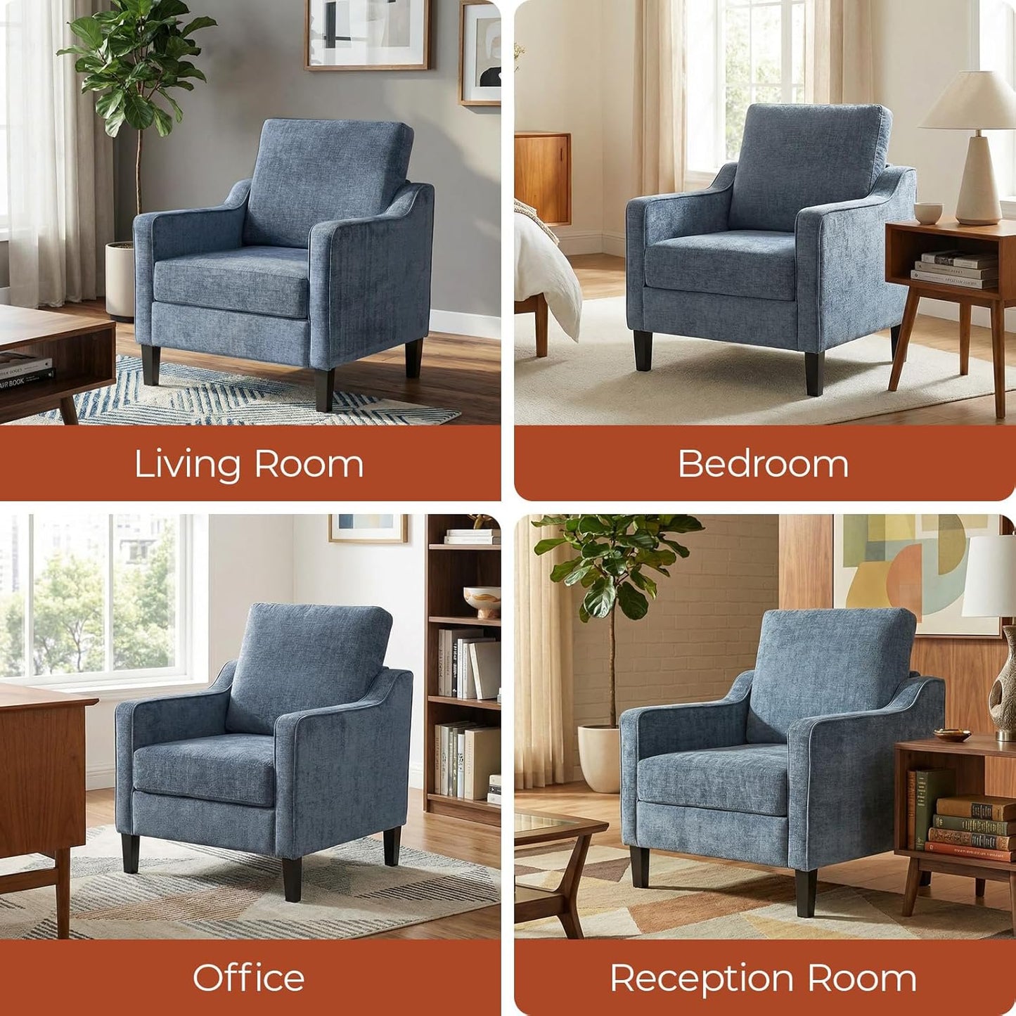 LAZY BUDDY Comfy Accent Chair for Living Room Bedroom and Waiting Room, Upholstered Mid-Century Reading Chair with Removable Cover & Wood Legs, Wide Singe Modern Lounge Sofa
