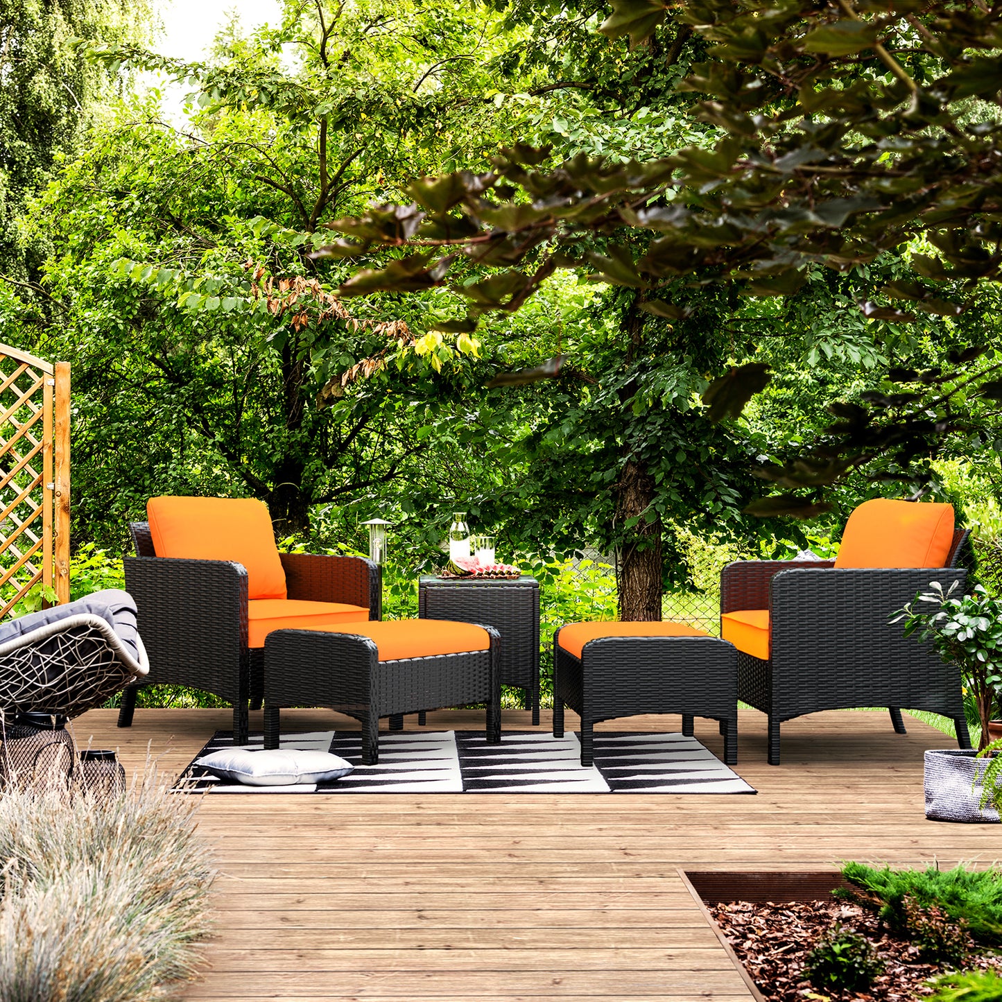 GARTIO 5 Pieces Patio Conversation Furniture Set, Outdoor PE Wicker Rattan Chairs with Ottomans and Side Table