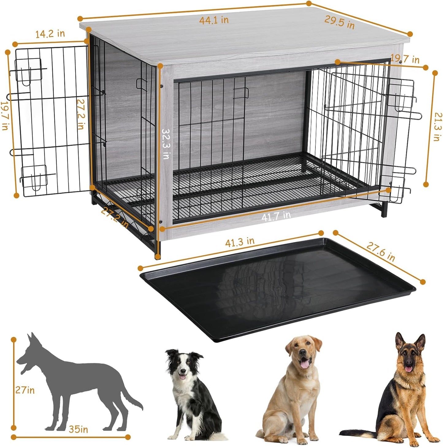 LAZY BUDDY Dog Crate Furniture for Small / Medium Dogs, Indoor Dog Kennel Side End Table Wooden Dog Cage with Removable Tray