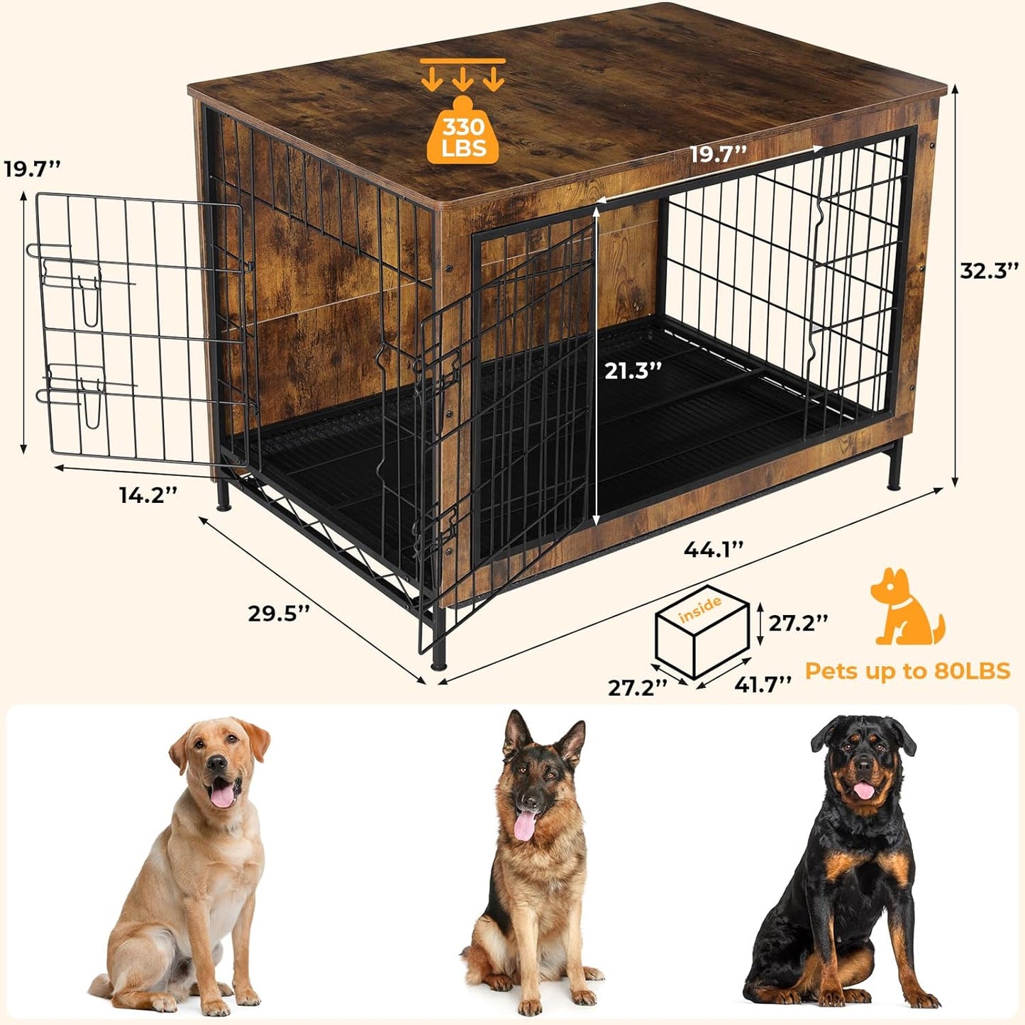 LAZY BUDDY Dog Crate Furniture for Small / Medium Dogs, Indoor Dog Kennel Side End Table Wooden Dog Cage with Removable Tray