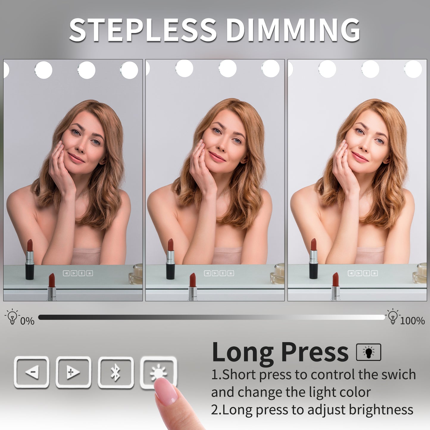 LAZY BUDDY Hollywood Vanity Makeup Mirror with 3 Color Lights, USB Charging, Tabletop or Wall-Mounted