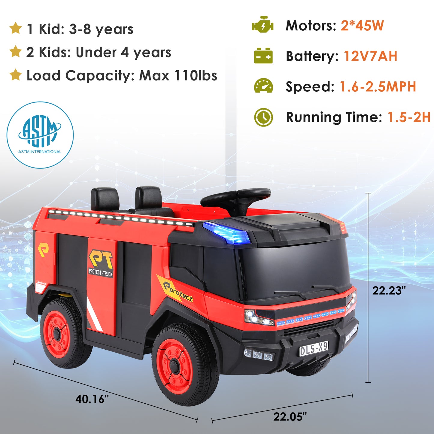 Lazy Buddy Kids Ride On Car 12V Electric Powered Red Fire Truck Toy w/ Remote Control, LED Lights, Siren for Toddler 3+