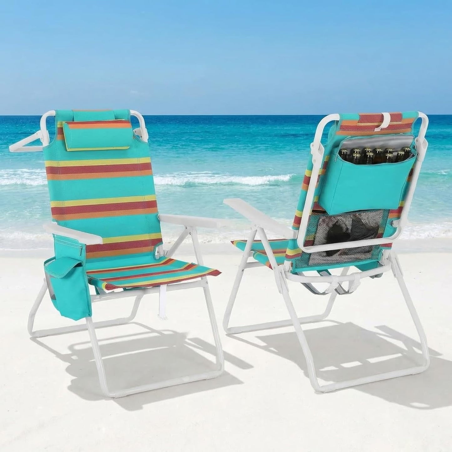 LAZY BUDDY 15.7'' Tall Backpack Beach Chairs for Adults, Portable Folding Beach Camping Chair, 1 Pack