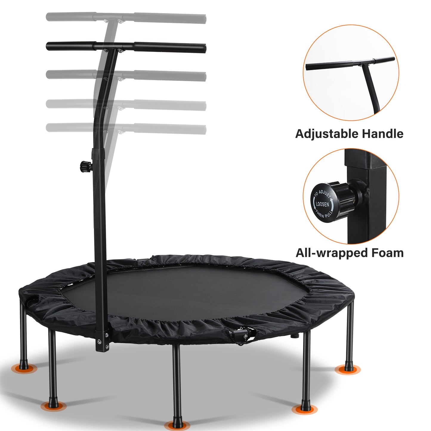 GARTIO 50" Fitness Trampoline Silent Mini Trampoline Bungee Rebounder Jumping Cardio Trainer Workout for Kids Adults Max Limit 330 lbs