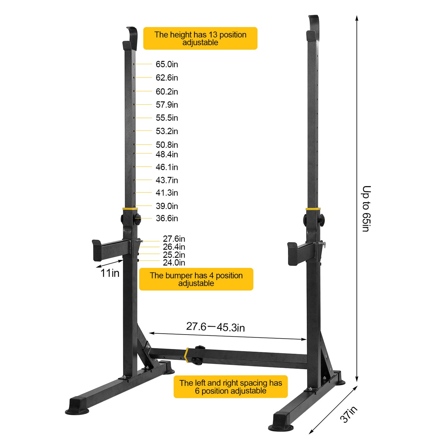 GARTIO Adjustable Squat Weight Rack Bench Press Weight Lifting Barbell Rack Stand Home Gym Fitness 570 LBS