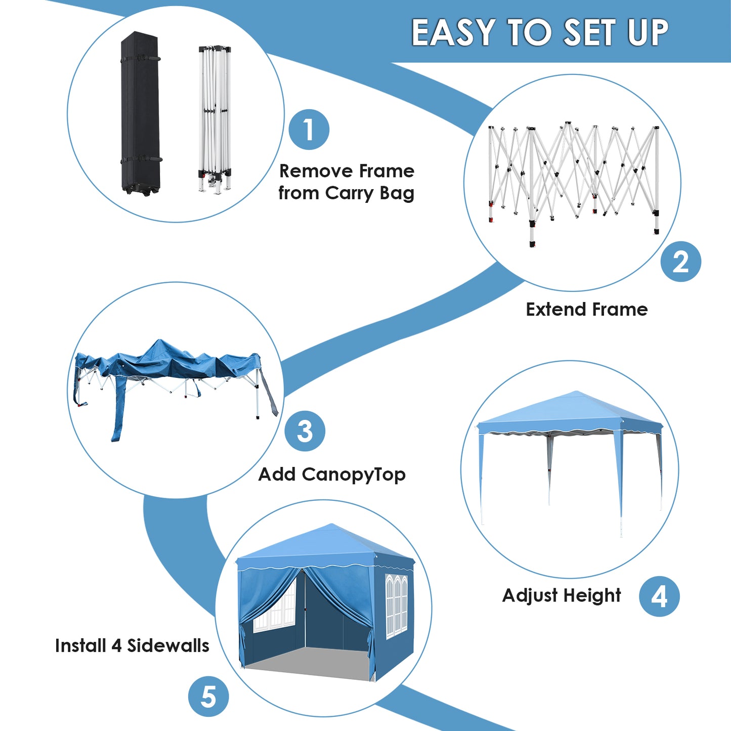 LAZY BUDDY 10'x10' Ez Pop Up Canopy Tent Wedding Party Instant Gazebo Tent Outdoor Shelter with 4 Sidewalls