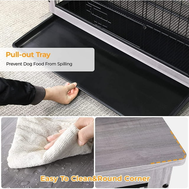 LAZY BUDDY Dog Crate Furniture for Small / Medium Dogs, Indoor Dog Kennel Side End Table Wooden Dog Cage with Removable Tray