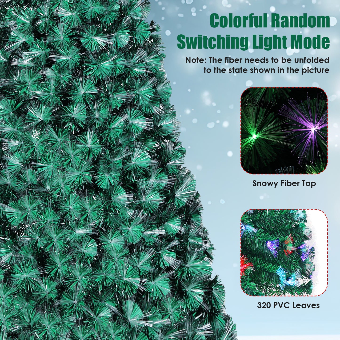 LAZY BUDDY 6/8/9/10FT Artificial Pre-Lit Christmas Tree, Optical Fiber Xmas Tree with Multi-Color Lights, Top Star, Foldable Metal Base