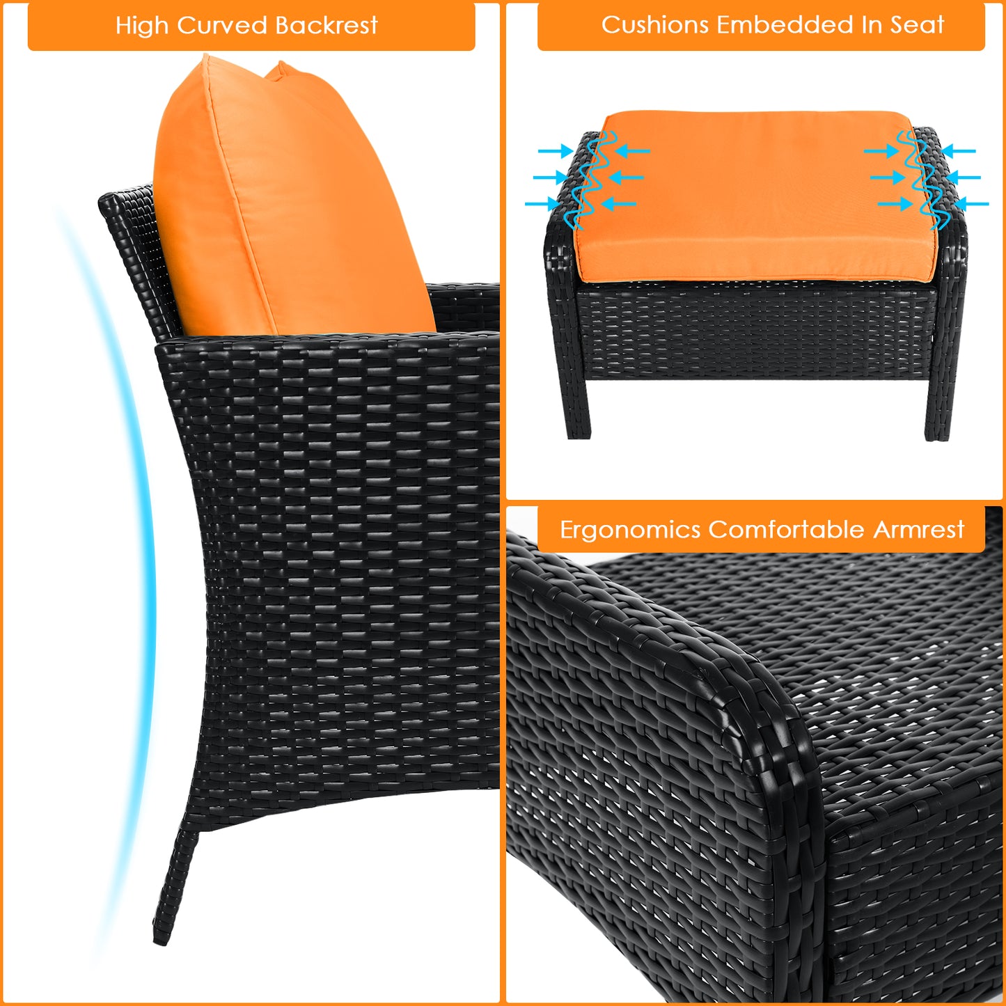 GARTIO 5 Pieces Patio Conversation Furniture Set, Outdoor PE Wicker Rattan Chairs with Ottomans and Side Table