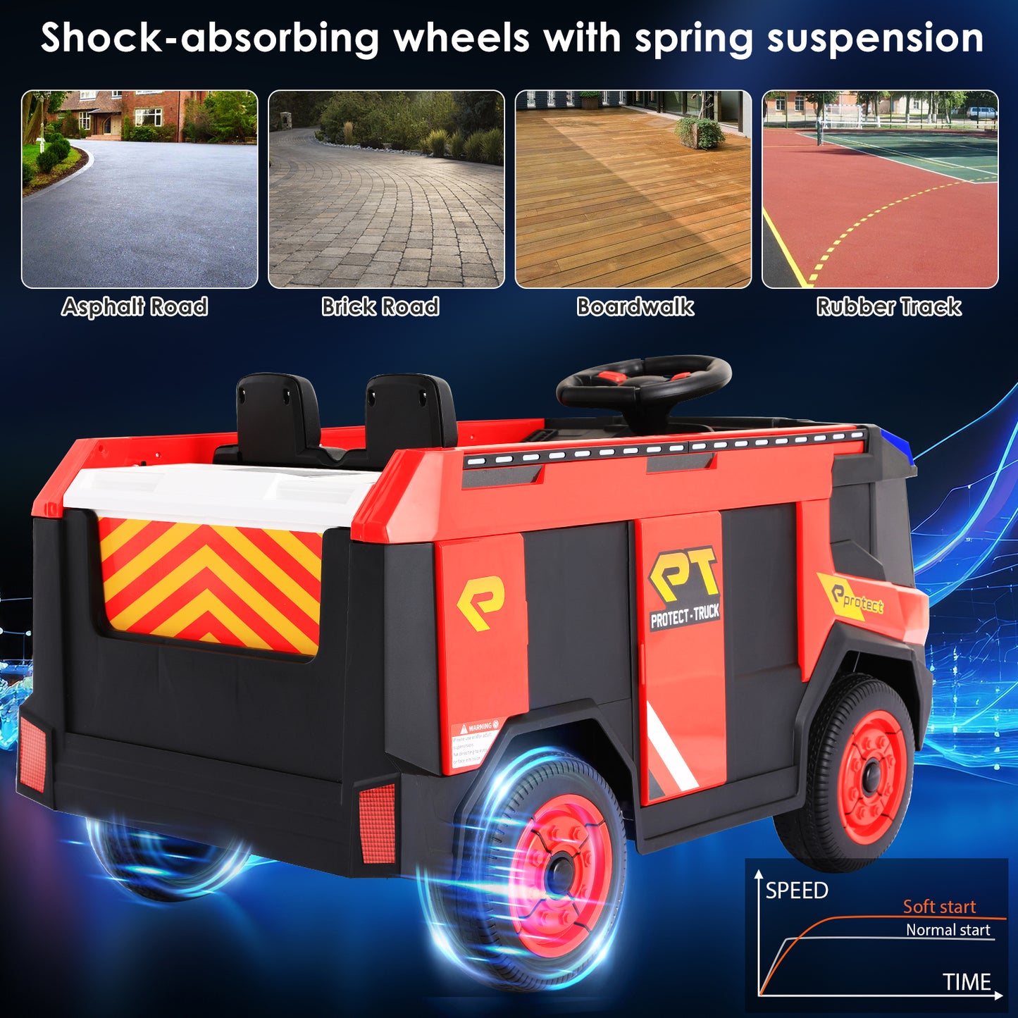 Lazy Buddy Kids Ride On Car 12V Electric Powered Red Fire Truck Toy w/ Remote Control, LED Lights, Siren for Toddler 3+