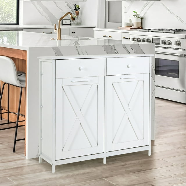 LAZY BUDDY Double Tilt-out Trash Cabinet Free Standing Kitchen Garbage Bin Recycling Cabinet Wooden Hideaway Trash Cans Holder (2x 10 Gallon)