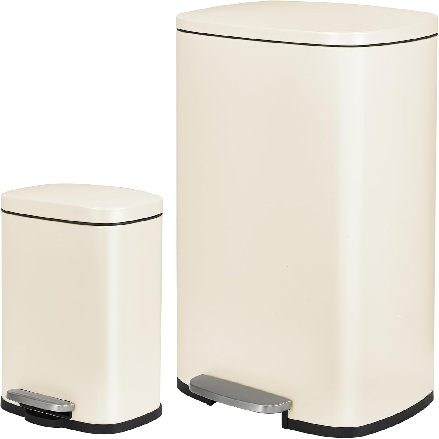 LAZY BUDDY 13.2 Gallon & 1.3 Gallon Stainless Steel Step Trash Can Combo Set, Rectangular Garbage Can for Kitchen Home Bathroom - Black/White/Silver