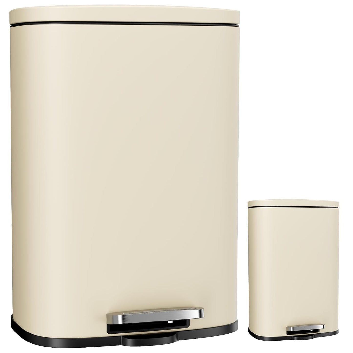 LAZY BUDDY 13.2 Gallon & 1.3 Gallon Stainless Steel Step Trash Can Combo Set, Rectangular Garbage Can for Kitchen Home Bathroom - Black/White/Silver