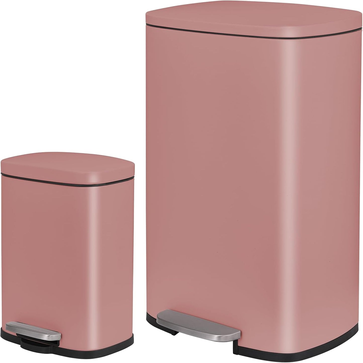 LAZY BUDDY 13.2 Gallon & 1.3 Gallon Stainless Steel Step Trash Can Combo Set, Rectangular Garbage Can for Kitchen Home Bathroom - Black/White/Silver