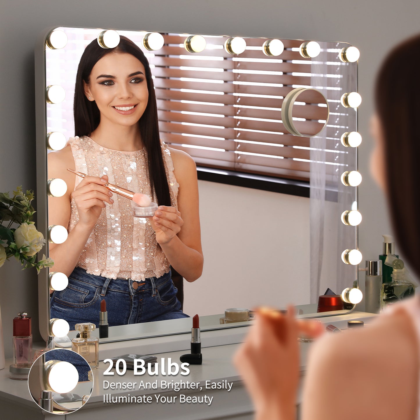 LAZY BUDDY Hollywood Vanity Makeup Mirror with 3 Color Lights, USB Charging, Tabletop or Wall-Mounted