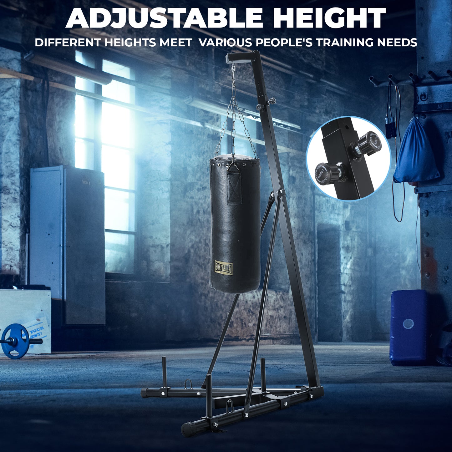 LAZY BUDDY Heavy Bag Stand, Height Adjustable Punching Bag Stand Holds Up to 150 lbs for Home Gym Fitness (without Boxing Bag)