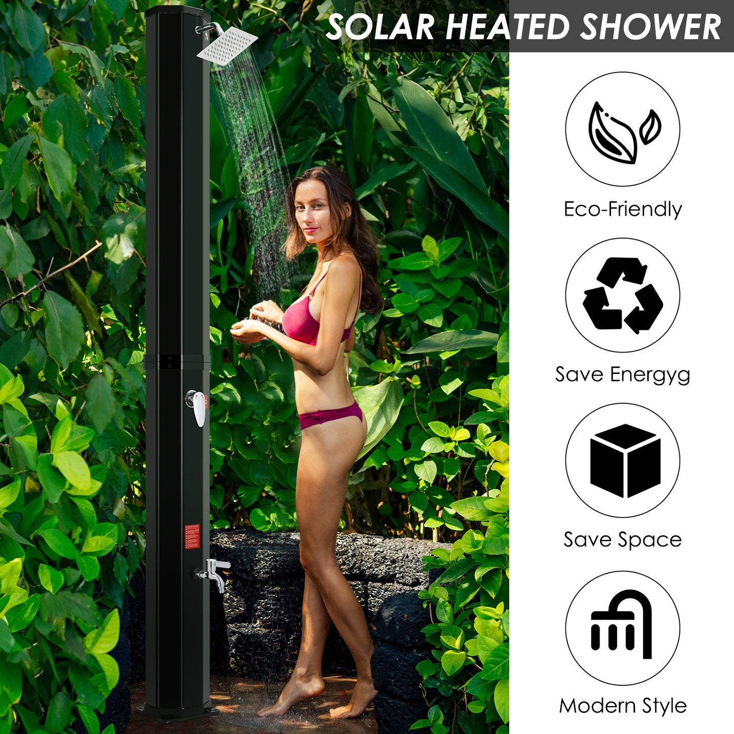 LAZY BUDDY Outdoor Solar Shower, 16 Gallon Solar Heated Shower for Outdoor Backyard Garden Pool Beach