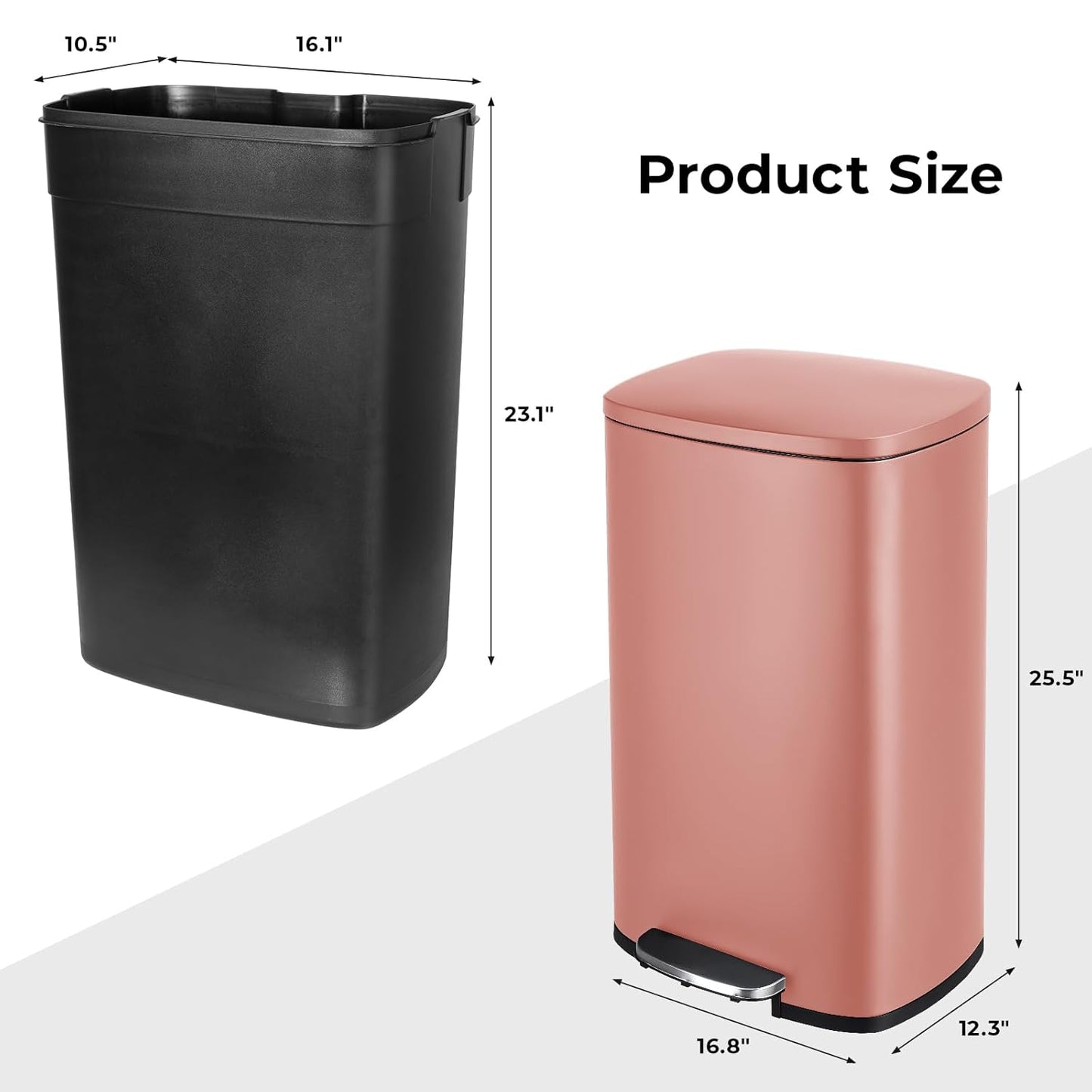 LAZY BUDDY 13.2 gal Kitchen Step-on Trash Can, Stainless Steel Garbage Can with Lid, Rectangular Rubbish Bin with Removable Plastic Inner Bucket - 5 Options