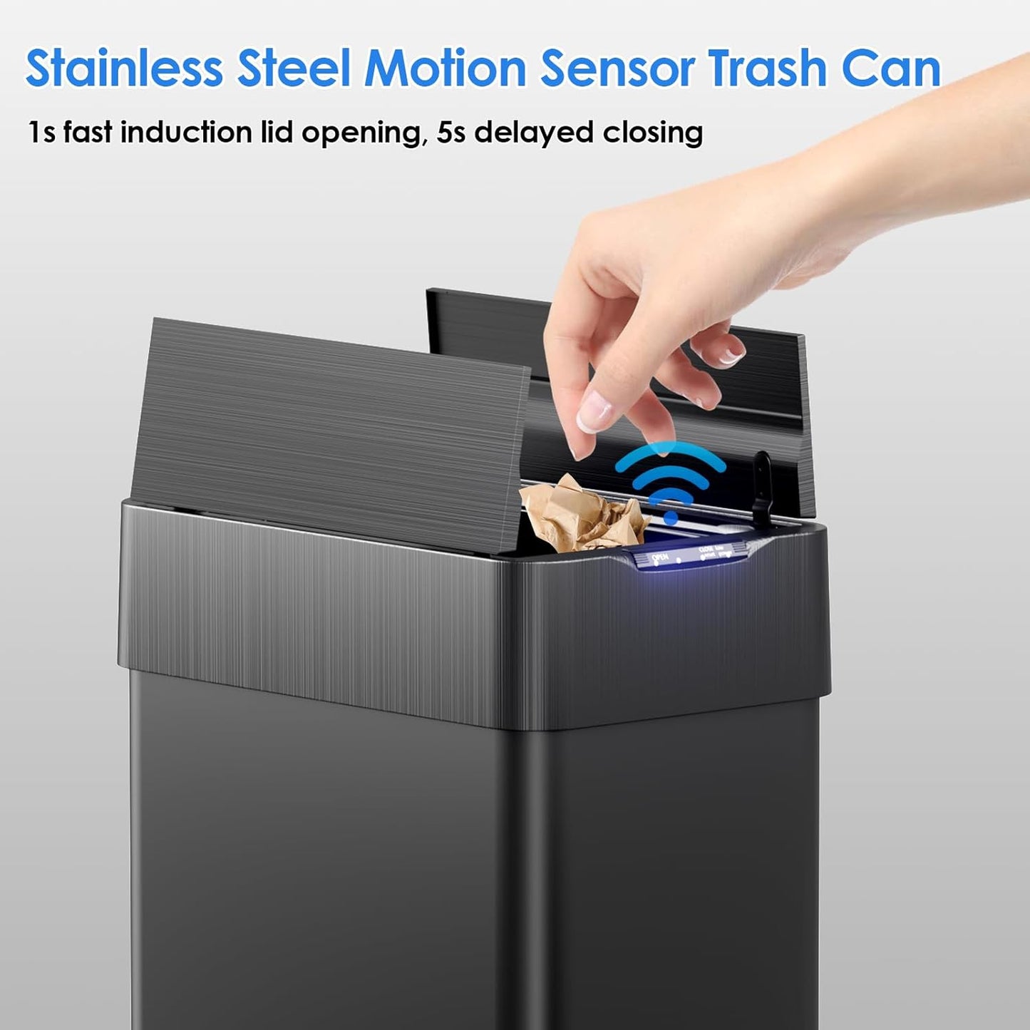 LAZY BUDDY 16 Gallon Automatic Stainless Steel Motion Sensor Trash Can, Smart Garbage Can with Lid for Living Room, Kitchen, Office