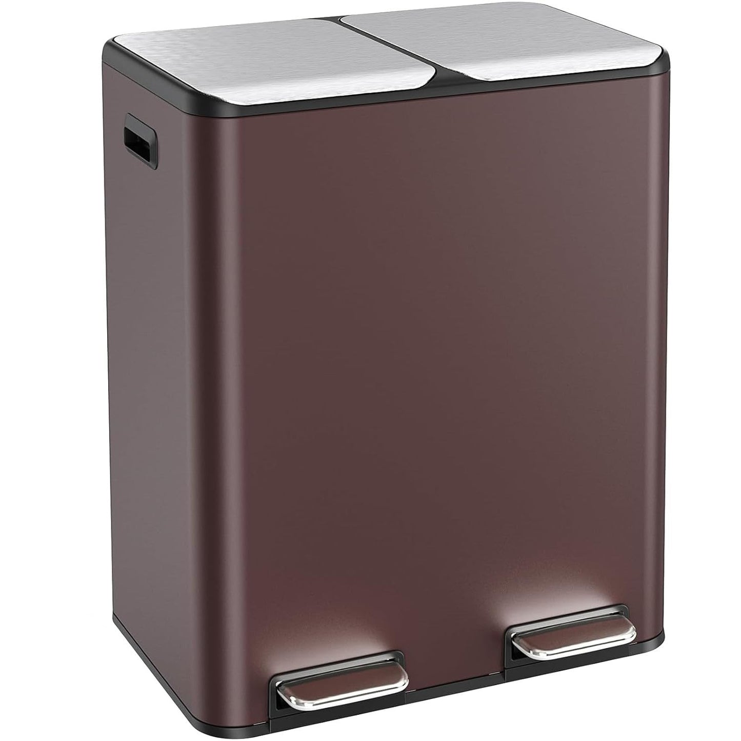 LAZY BUDDY 16 Gal Dual Kitchen Trash Can 2 x 30L Rectangular Stainless Steel Garbage Bin Recycle Waste Dustbin W/ 2 Built-in Odor Control Box