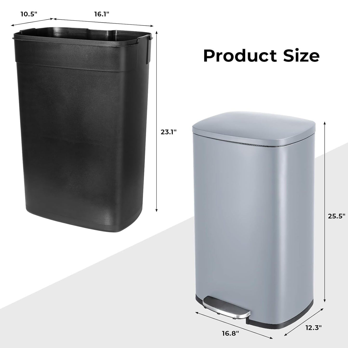 LAZY BUDDY 13.2 gal Kitchen Step-on Trash Can, Stainless Steel Garbage Can with Lid, Rectangular Rubbish Bin with Removable Plastic Inner Bucket - 5 Options