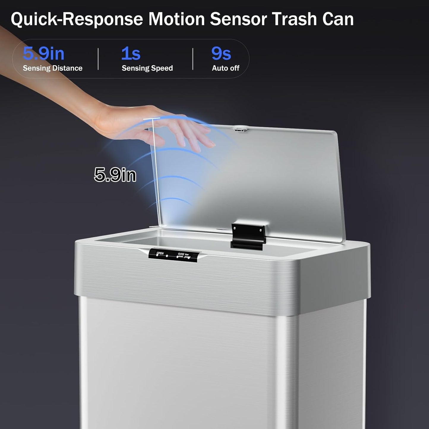 LAZY BUDDY 16 Gallon Motion Sensor Trash Can, Touchless Automatic Garbage Can, Stainless Steel, for Kitchen, Office, Bedroom, Living Room