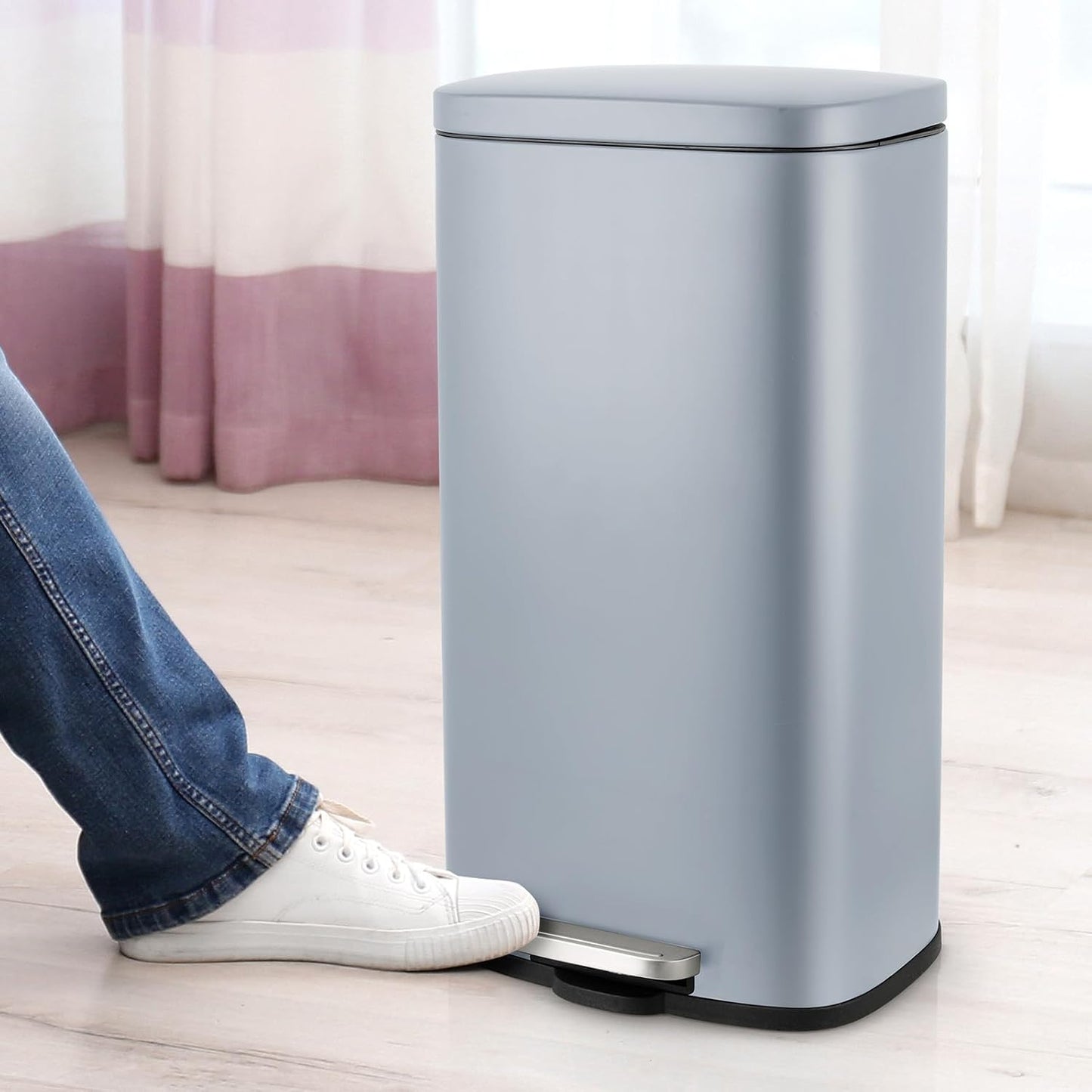 LAZY BUDDY 13.2 gal Kitchen Step-on Trash Can, Stainless Steel Garbage Can with Lid, Rectangular Rubbish Bin with Removable Plastic Inner Bucket - 5 Options