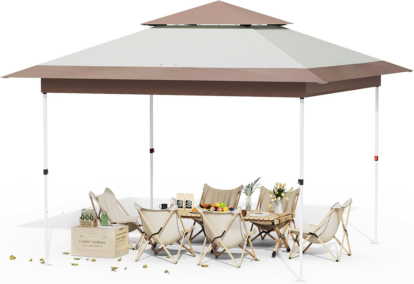 LAZY BUDDY 13'x13' Pop Up Canopy Tent with 1-Person Set up, Camping Instant Durable Shelter, Outdoor Gazebo Beach Shade with Wheeled Bag, 4 Sand Bags