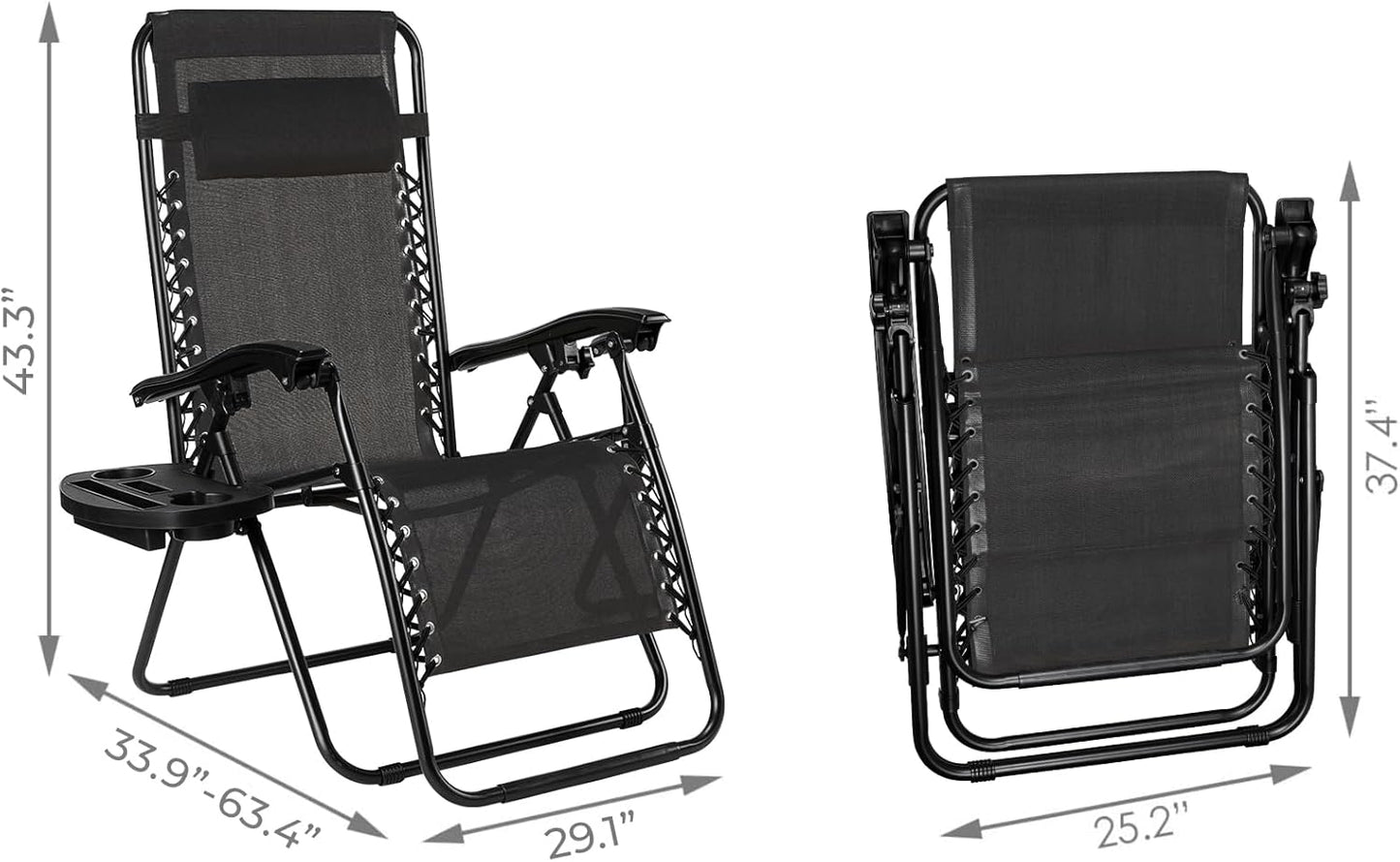 LAZY BUDDY Zero Gravity Chair Set of 2, Outdoor Folding Lounge with Detachable Headrest & Holder Tray, Adjustable Textilene Lawn Reclining, No Assembly Required, for Patio, Backyard, Garden, 330LBS