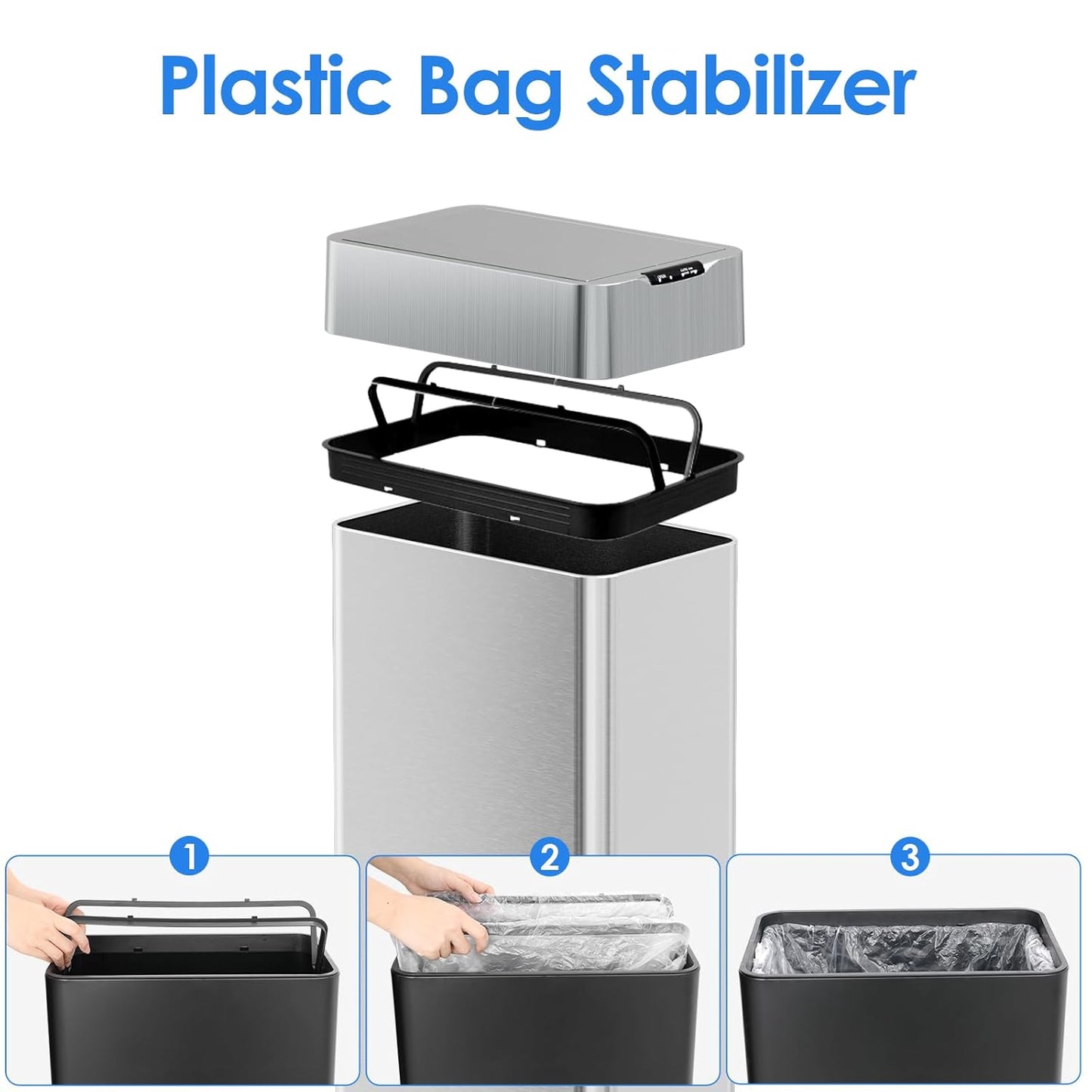 LAZY BUDDY 16 Gallon Automatic Stainless Steel Motion Sensor Trash Can, Smart Garbage Can with Lid for Living Room, Kitchen, Office