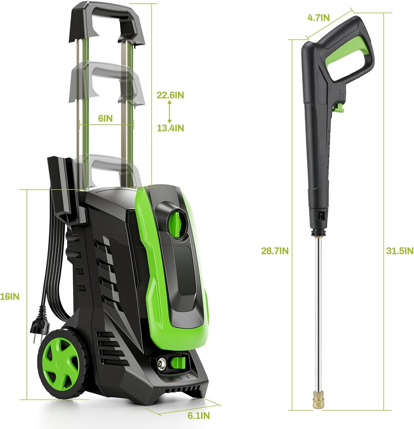 LAZY BUDDY Electric Pressure Washer, 2700 PSI 1.7 GPM Power Washer with 4 Quick Connect Nozzles, High Pressure Cleaning Machine with Foam Cannon for Cars, Fences, Patios
