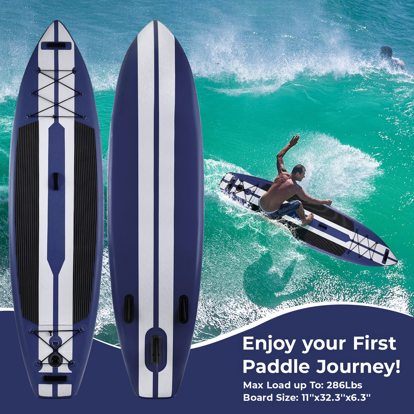 streakboard 11FT Inflatable Stand Up Paddle Board SUP Surfing Boards No Slip Deck, 6'' Thick with Backpack