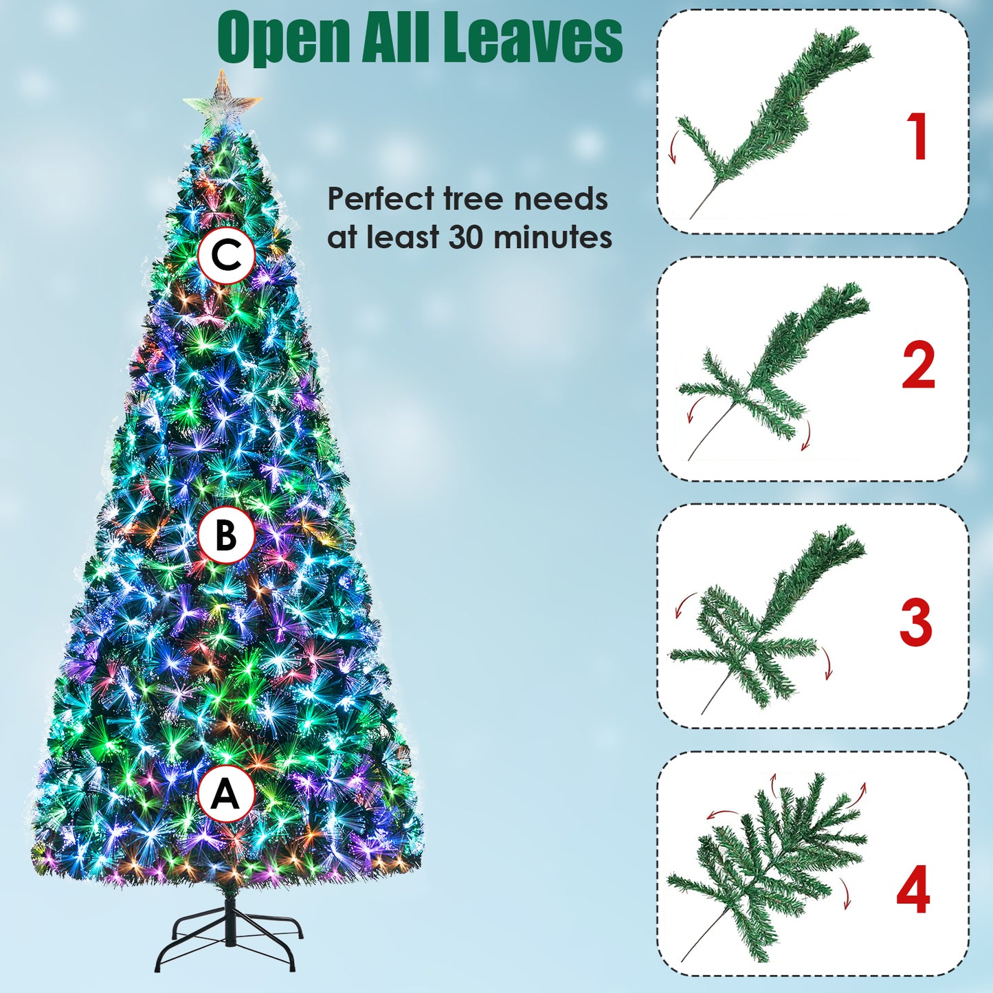 LAZY BUDDY 6/8/9/10FT Artificial Pre-Lit Christmas Tree, Optical Fiber Xmas Tree with Multi-Color Lights, Top Star, Foldable Metal Base