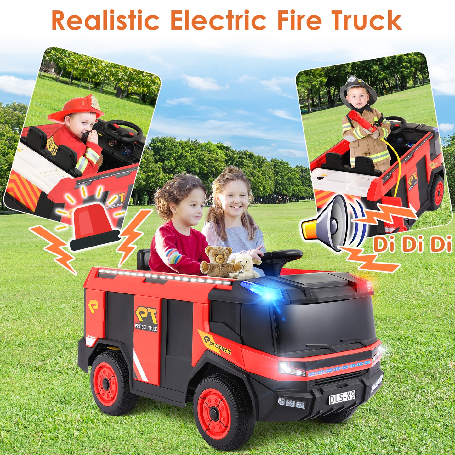 Lazy Buddy Kids Ride On Car 12V Electric Powered Red Fire Truck Toy w/ Remote Control, LED Lights, Siren for Toddler 3+