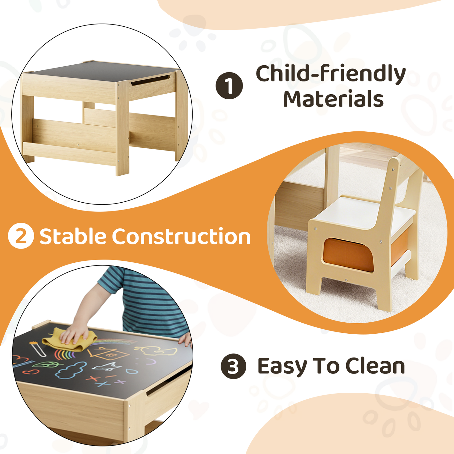 LAZY BUDDY Kids Table and Chairs Set, Toddler Desk with Storage Drawer, Wooden Activity Table Set with Detachable Tabletop, Bookshelf for Classroom/Home/Nursery