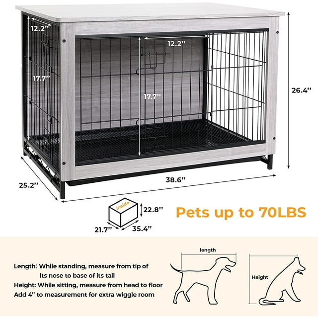 LAZY BUDDY Dog Crate Furniture for Small / Medium Dogs, Indoor Dog Kennel Side End Table Wooden Dog Cage with Removable Tray