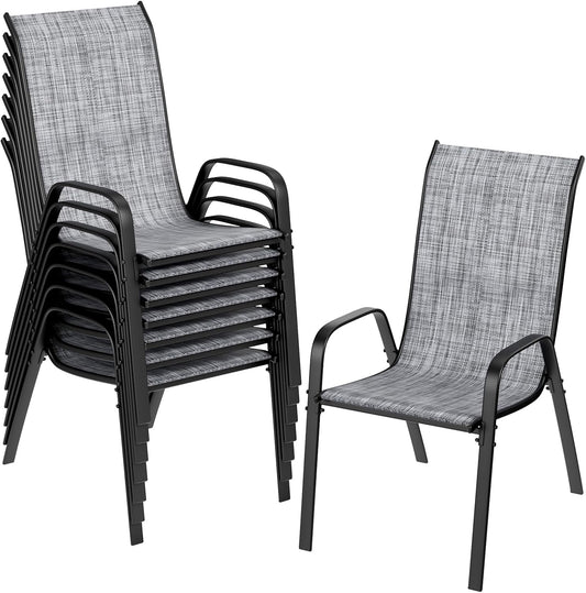 LAZY BUDDY Patio Chairs Set of 8, Stackable Textilene Outdoor Dining Chair for All Weather, with 20″ Wide Seat & Metal Frame, for Garden, Backyard, Deck, Restaurant, Poolside