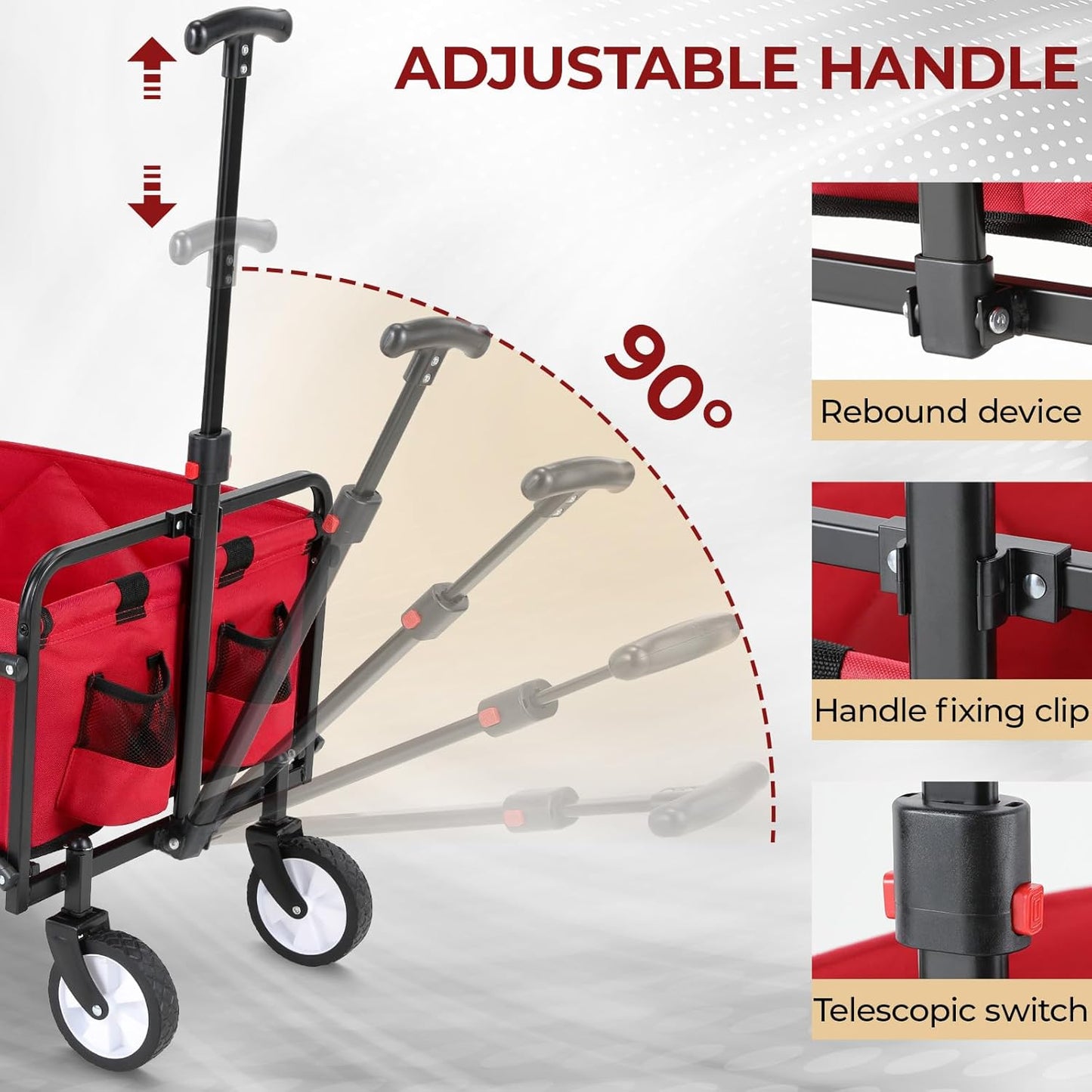 LAZY BUDDY Collapsible Folding Wagon 150 lbs Max Load, Heavy-Duty Portable Utility Shopping Cart, Lightweight Foldable Grocery Stroller, with 360° Wheels, Carry Bag, for Camping, Beach, Garden, Sports
