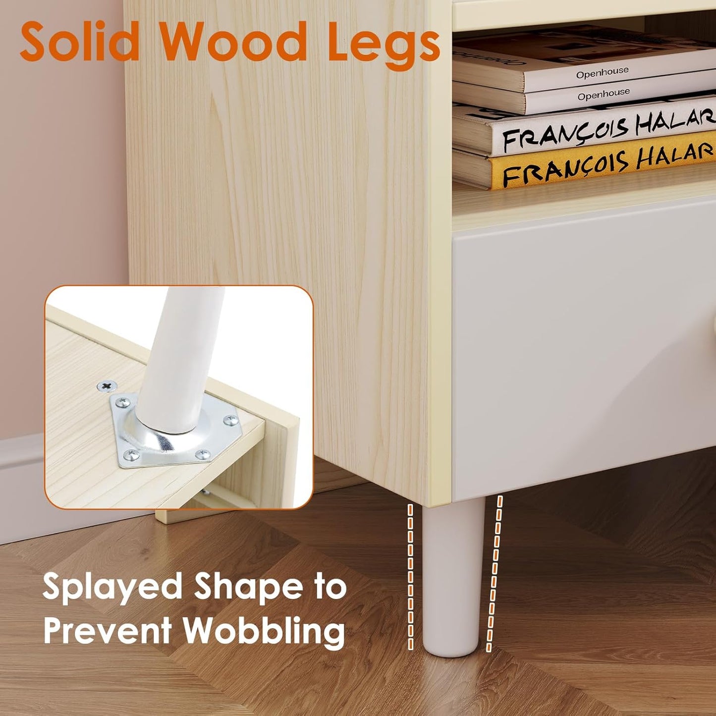LAZY BUDDY Nightstand with Drawer, Wooden Side Table with Open Shelf, Sturdy Legs, Round Edge, Kid Bedside End for Bedroom Furniture Dorm Small Spaces
