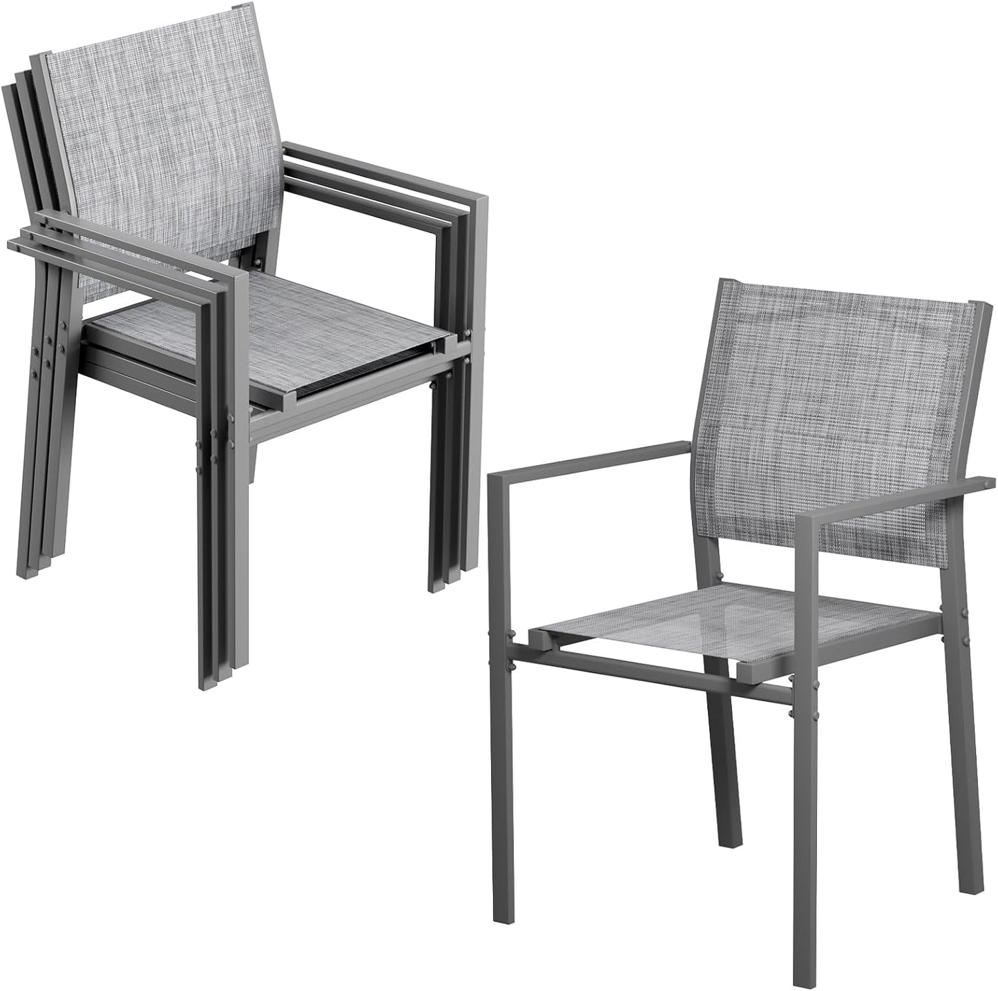 LAZY BUDDY Patio Dining Chairs Set of 6, Stackable Outdoor Dining Chairs with Arms, Outdoor Dining Furniture with Metal Frame & Breathable Textilene Fabric, for Garden, Backyard, Lawn, Poolside