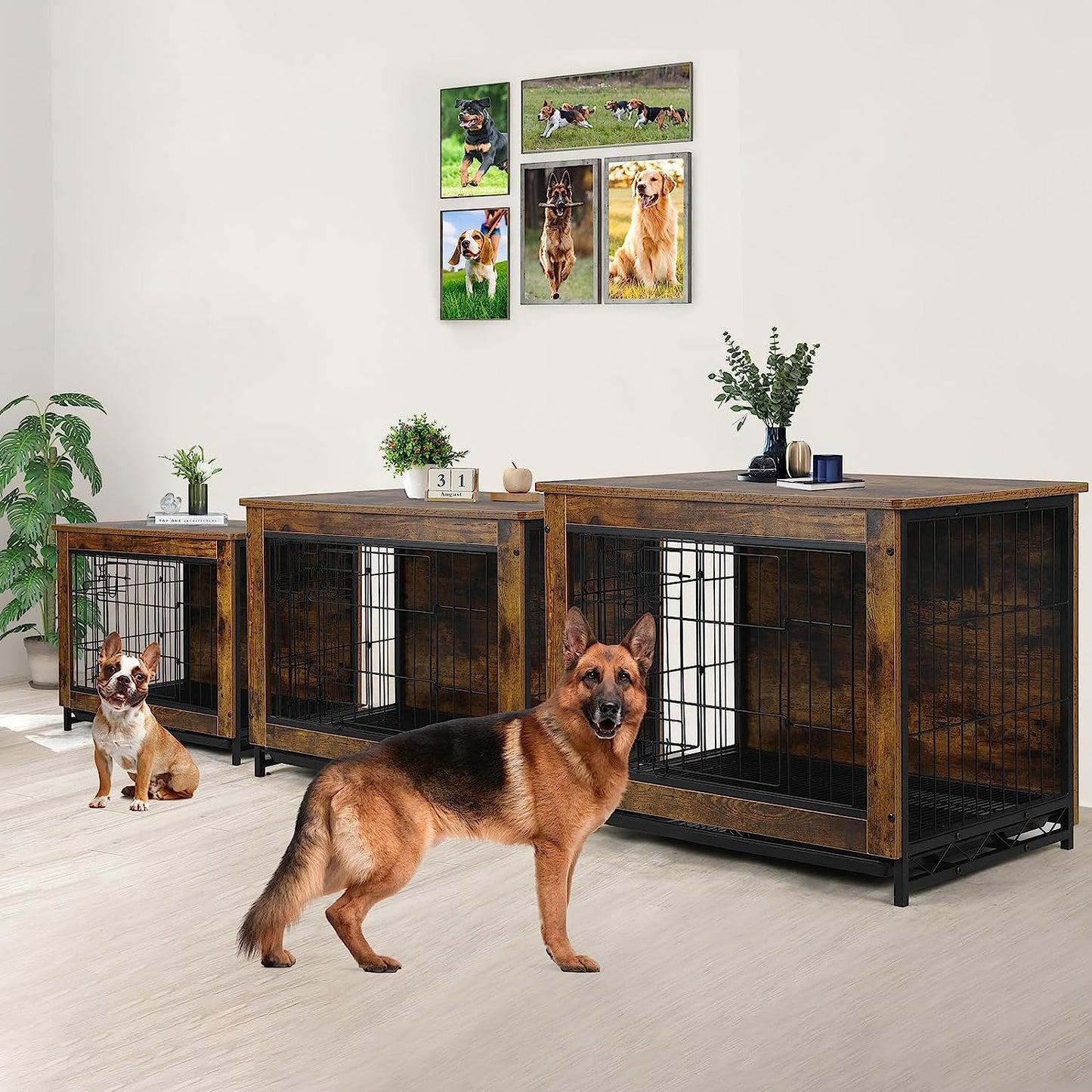 LAZY BUDDY Dog Crate Furniture for Small / Medium Dogs, Indoor Dog Kennel Side End Table Wooden Dog Cage with Removable Tray