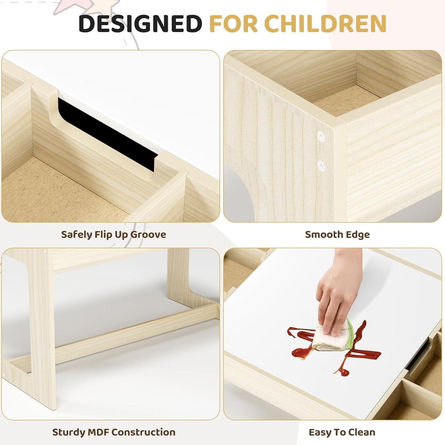 LAZY BUDDY Kids Table & Chair Set, 3 in 1 Children Wood Activity Table W/ Storage Detachable Tabletop for Children Drawing Reading Art Craft, Playroom, Nursery, Toddler Table and Chair Set