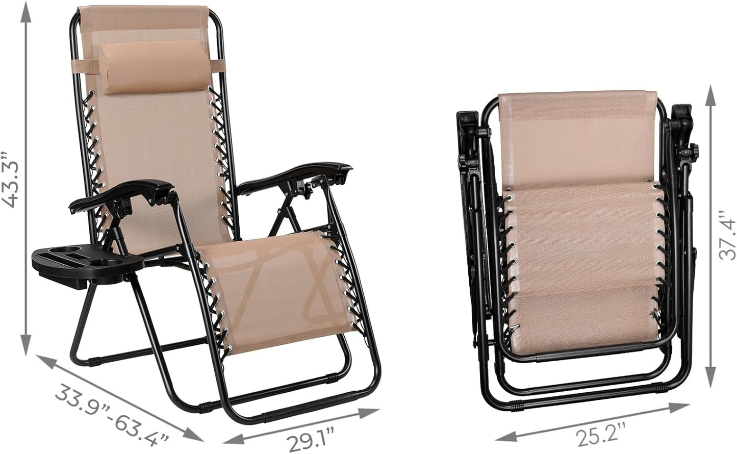 LAZY BUDDY Zero Gravity Chair Set of 2, Outdoor Folding Lounge with Detachable Headrest & Holder Tray, Adjustable Textilene Lawn Reclining, No Assembly Required, for Patio, Backyard, Garden, 330LBS